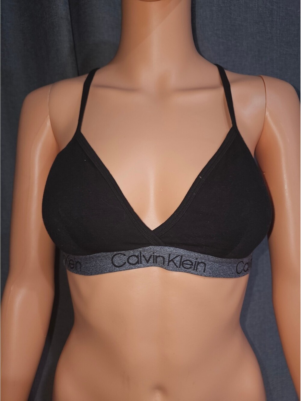 Calvin Klein Black Cotton Blend Bralette with Logo Band, Size M